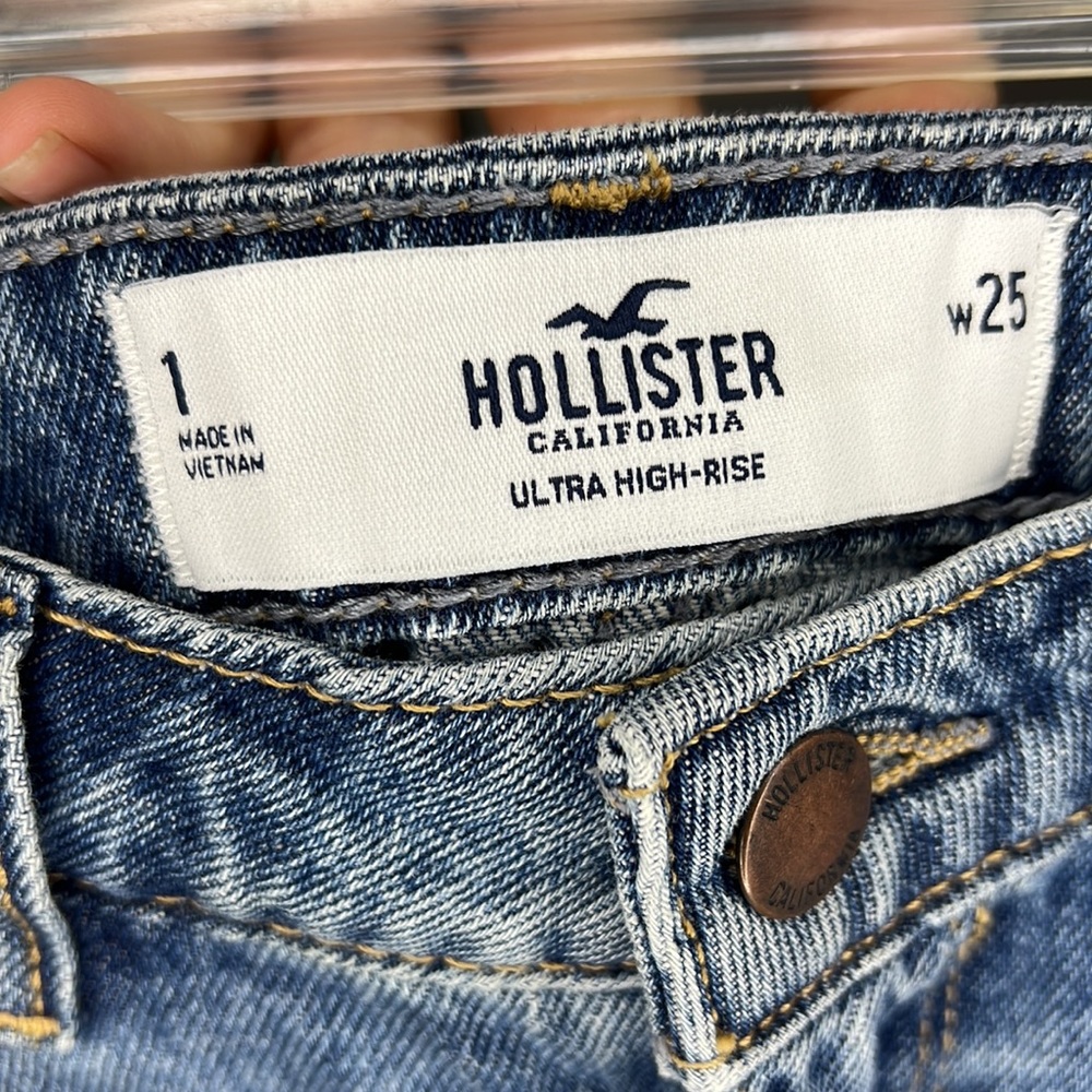 Hollister Ultra High-Rise Denim Jean Skirt Sz 1 Distressed - Picture 5 of 7